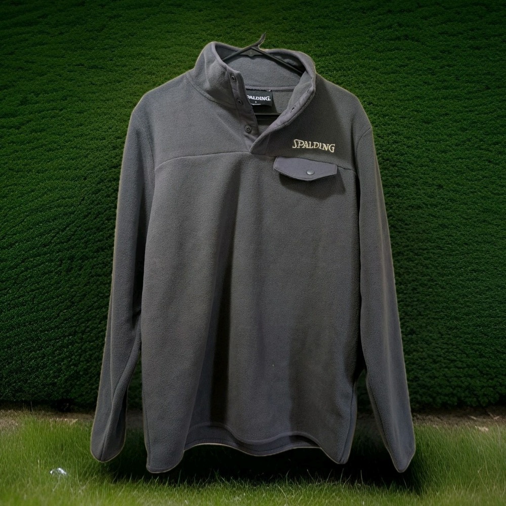 Spalding Men Women Gray Fleece Pullover Sweatshirt 1/4 Zip Snap Med or Sm NEW